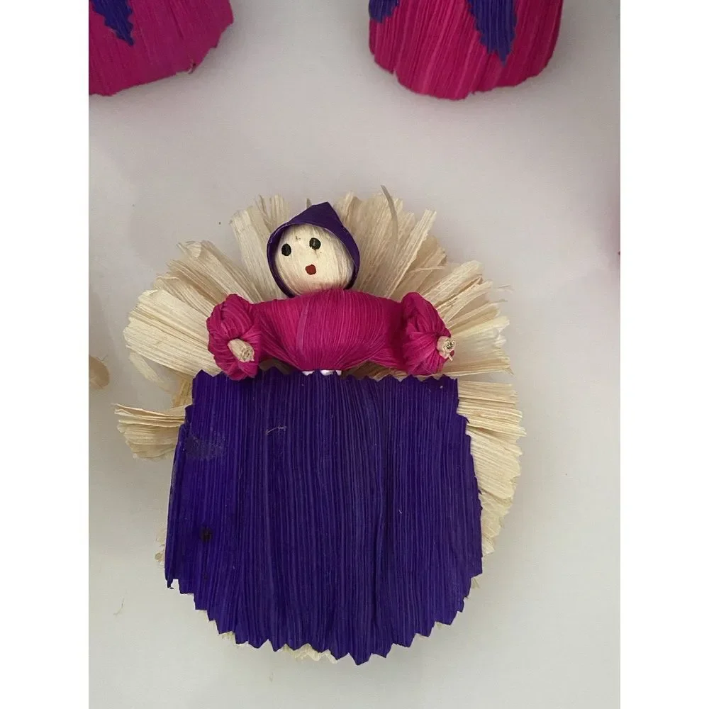10 Piece Handmade Vtg Christmas Nativity Set Corn Husk 5"‎ Dolls Roatan Honduras - Picture 3 of 16
